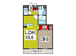 グランディールB 1LDKの間取図画像