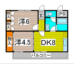 クレセント幸町 2DKの間取図画像