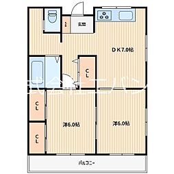 SKハイツ芝新町 2DKの間取図画像