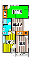 山井マンション 3DKの間取図画像