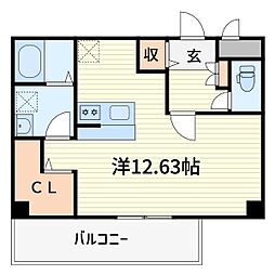K・Uアイリス ワンルームの間取図画像