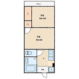 メゾン川口朝日1 2Kの間取図画像