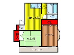 第二山崎ハイツ 2DKの間取図画像