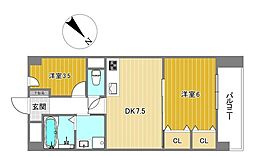 ノバカネイチ長居公園 2DKの間取図画像