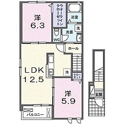 ジュネス・ドミールII 2LDKの間取図画像
