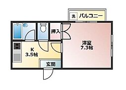 佃コーポ2 1Kの間取図画像
