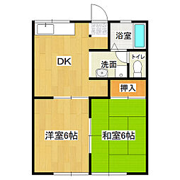 ハイツ広葉杉 2DKの間取図画像