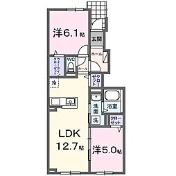 カーチス 1階2LDKの間取り