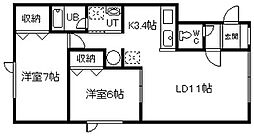 コンフォートイーストB 2LDKの間取図画像