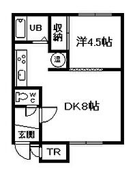 ハイツエルムA棟 1DKの間取図画像