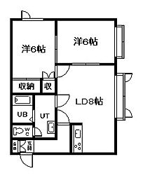 インペリアル末広弐番館 2LDKの間取図画像
