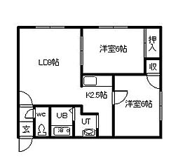 末広1・1 2LDKの間取図画像