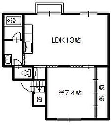 カトレアハイツ2 1LDKの間取図画像