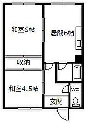 花咲コーポ1 2DKの間取図画像