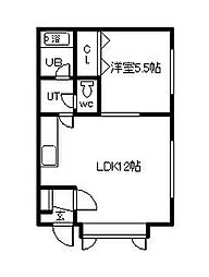 イーストヒル 1LDKの間取図画像