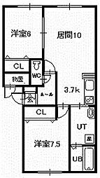 アビーロード花咲C 2LDKの間取図画像