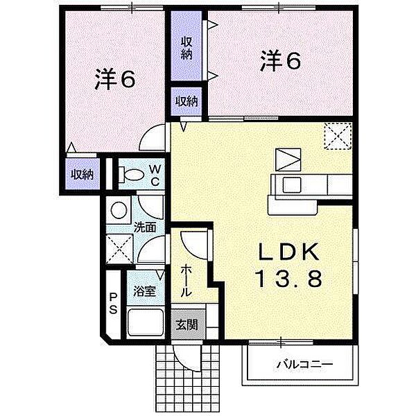 グランドソレーユ　Ｂ ｜広島県福山市山手町6丁目(賃貸アパート2LDK・1階・58.58㎡)の写真 その2