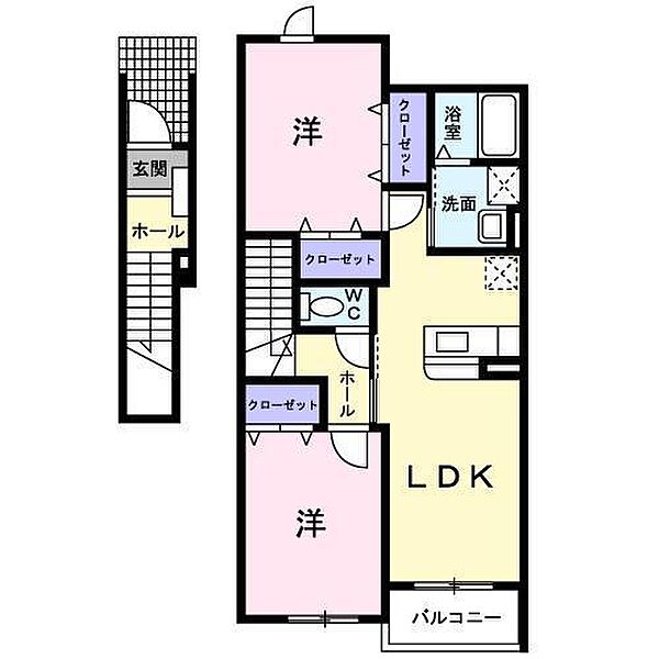 ラルジュグリーンＣ ｜広島県福山市駅家町大字万能倉(賃貸アパート2LDK・2階・58.48㎡)の写真 その2