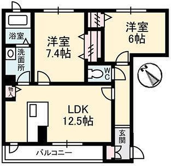 シャーメゾン新涯　A棟 ｜広島県福山市新涯町5丁目(賃貸アパート2LDK・1階・59.64㎡)の写真 その2