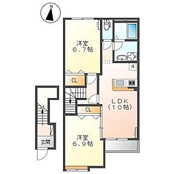 ビビエンダII 2階2LDKの間取り