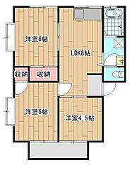 西江コーポB 3LDKの間取図画像