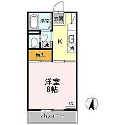 プレジール岡本A 1Kの間取図画像