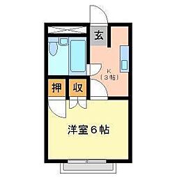 カレッヂ1 1Kの間取図画像