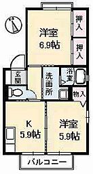 アメニックス福山七番館 2DKの間取図画像