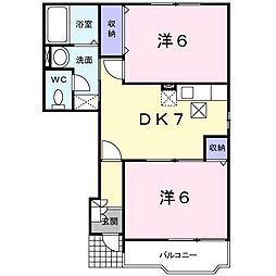 グランドゥールあおばA 2DKの間取図画像