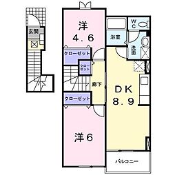 フロール清風B 2LDKの間取図画像