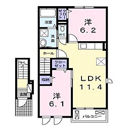 プラシード駅家A 2LDKの間取図画像