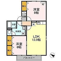アグレアーブル春日B 2LDKの間取図画像