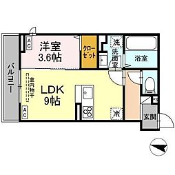 福山市東町2丁目アパート 1LDKの間取図画像