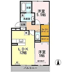 ラビエール南松永 2LDKの間取図画像