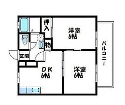ビーラインふじもと 2DKの間取図画像