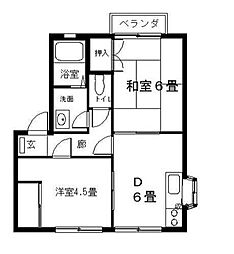 アプロード東手城A 2DKの間取図画像