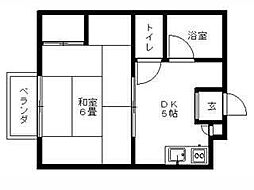 コーポラス若林 1DKの間取図画像
