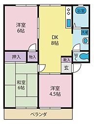 パナハイム山大 3DKの間取図画像