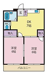 コーポ阪本 2DKの間取図画像