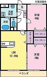 ケイ・ラフォーレ 2LDKの間取図画像