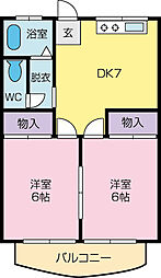 チェスナットA棟 2DKの間取図画像