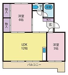 笹本ハイツA 2LDKの間取図画像