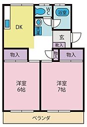 ハイツヒノモトB棟 2DKの間取図画像