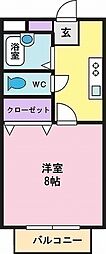 プリヴェールA 1Kの間取図画像