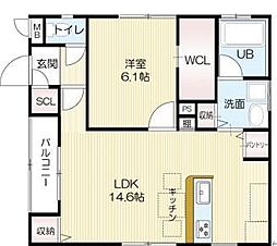 エレアージュ魚住南 1LDKの間取図画像