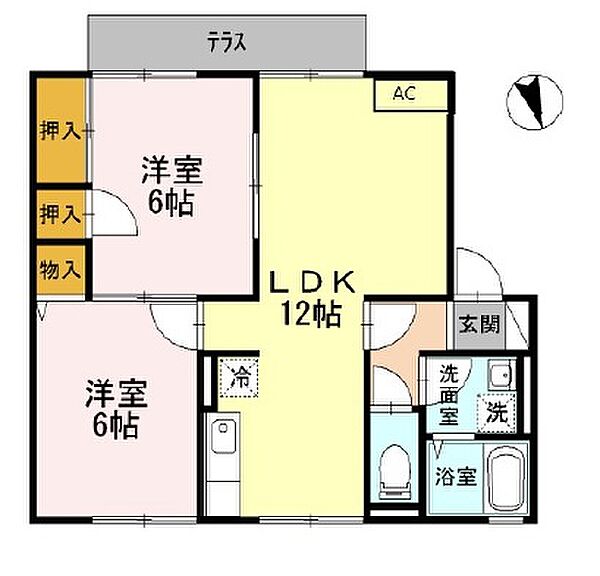 サニーハイツ田寺Ａ棟 102｜兵庫県姫路市田寺6丁目(賃貸アパート2LDK・1階・55.44㎡)の写真 その2