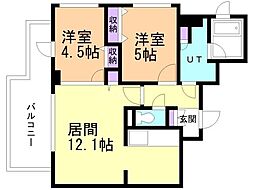 JR函館本線 札幌駅 徒歩12分の賃貸マンション 3階2LDKの間取り