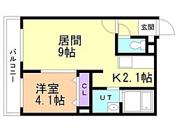 札幌市営東西線 西18丁目駅 徒歩12分の賃貸マンション 4階1LDKの間取り