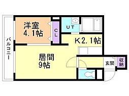 札幌市営東西線 西18丁目駅 徒歩12分の賃貸マンション 4階1LDKの間取り