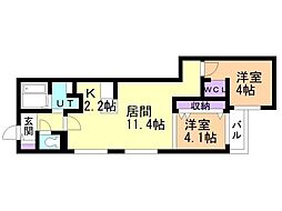 札幌市営東西線 円山公園駅 徒歩11分の賃貸マンション 5階2LDKの間取り